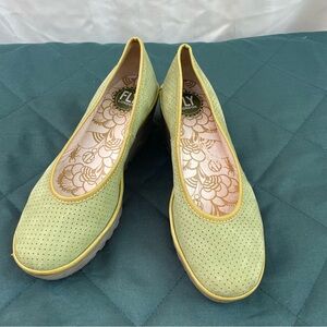 Fly London Perforated Wedge Pump Lime Green Size 40